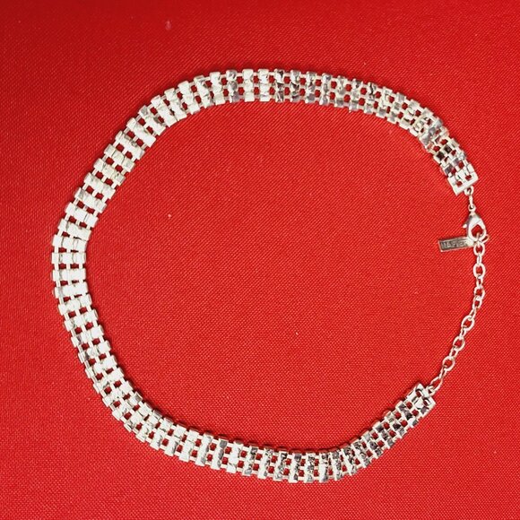 Vintage Napier Necklace Silvertone 3 Rows Layered Rhinestones - Picture 9 of 10